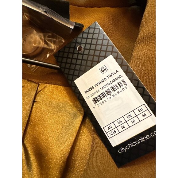 City Chic Plus Size Tuxedo Twyla Dress Tan Caramel Double Breasted Long Sleeve - Picture 6 of 6